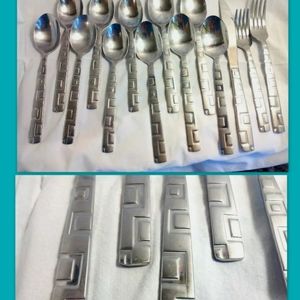Cambridge Stainless Spoons Forks Butter Knife 14pc Geometric Mid-Century Modern